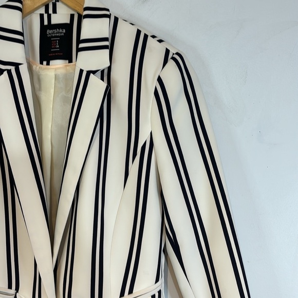 BERSHKA STRIPED ECRU BLAZER JACKET SIZE S - Picture 2 of 10